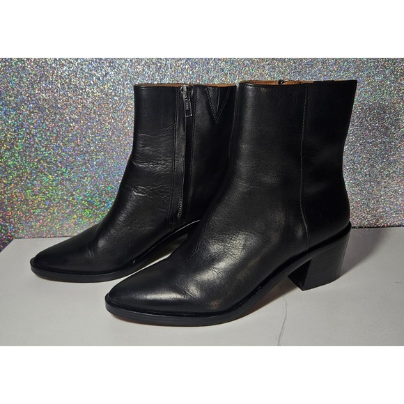 Madewell The Carina Boot in Leather Black Pointed Toe Block Heel NN014 Women's 5 - Picture 2 of 7